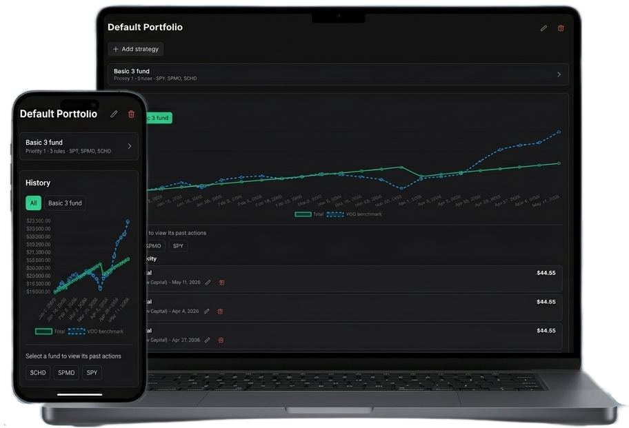 Building Yield dashboard on laptop and phone showing strategy allocation and performance charts